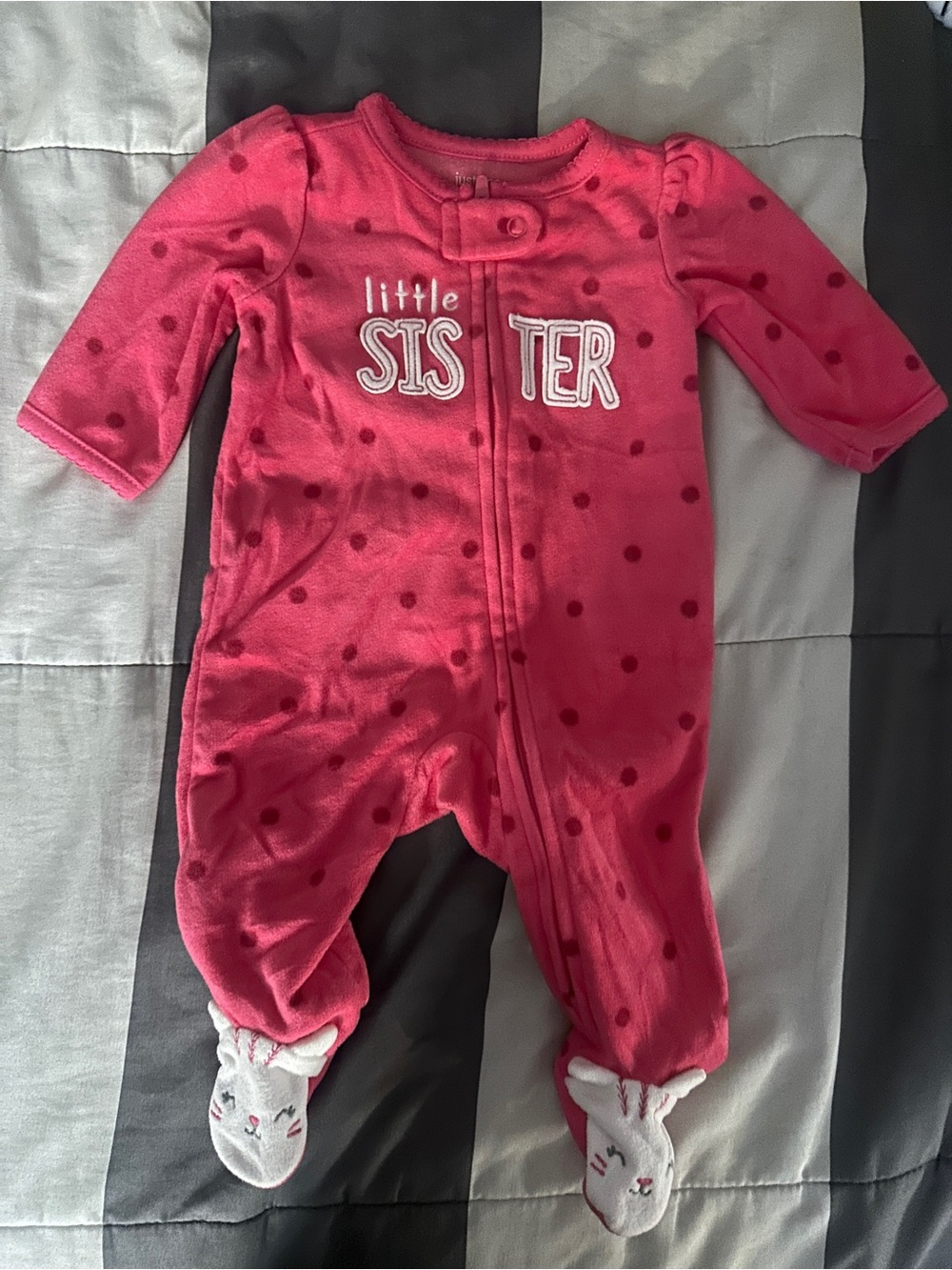 Carter's Pink Polka Dot 'Little Sister' Footed One-Piece